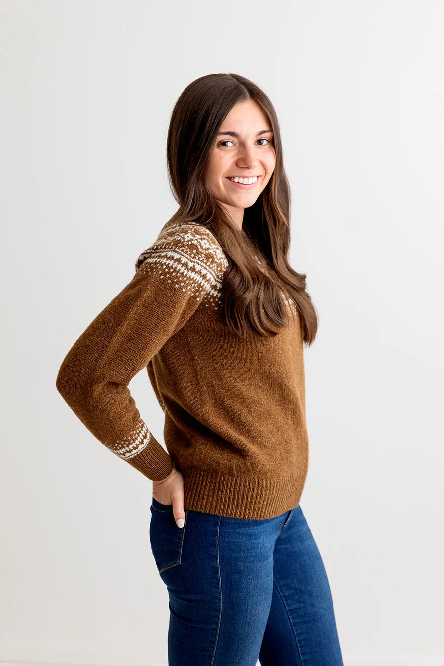 Womens Aviemore Yoke Fair Isle Jumper - brown