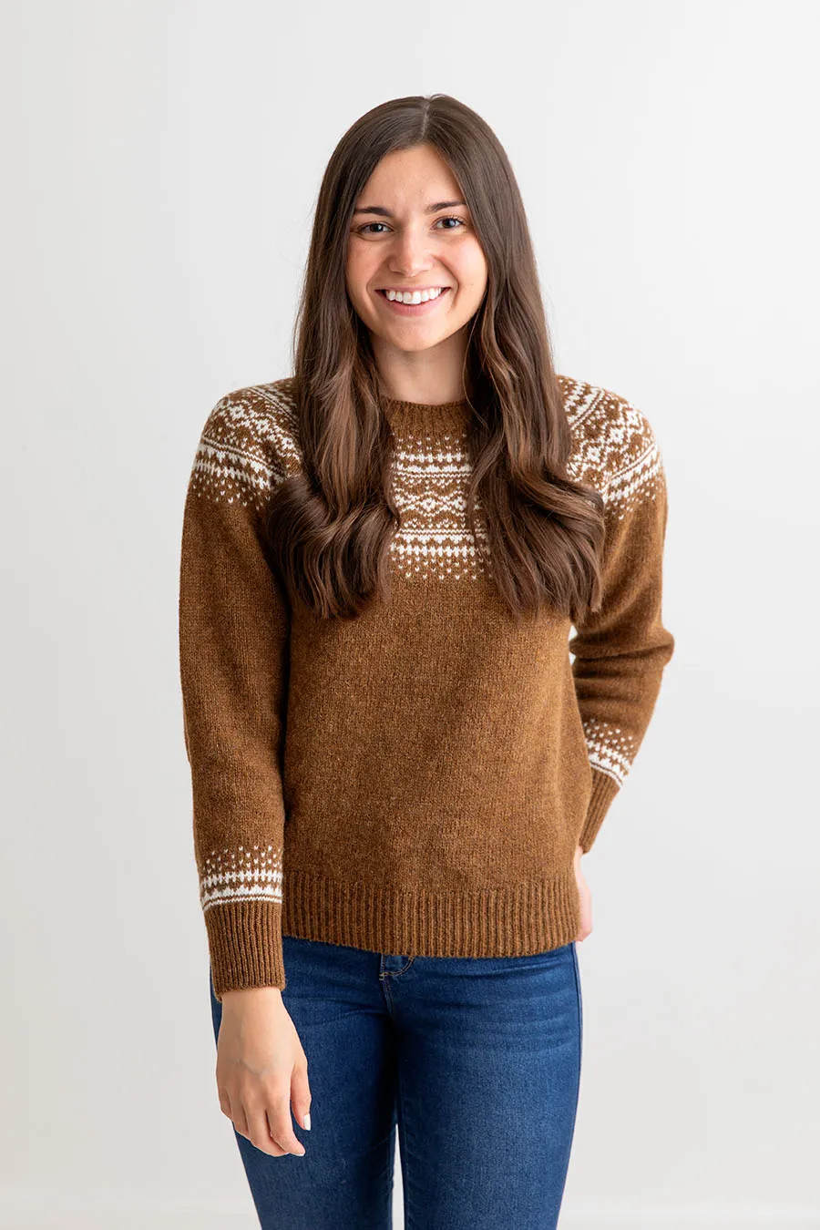 Womens Aviemore Yoke Fair Isle Jumper - brown