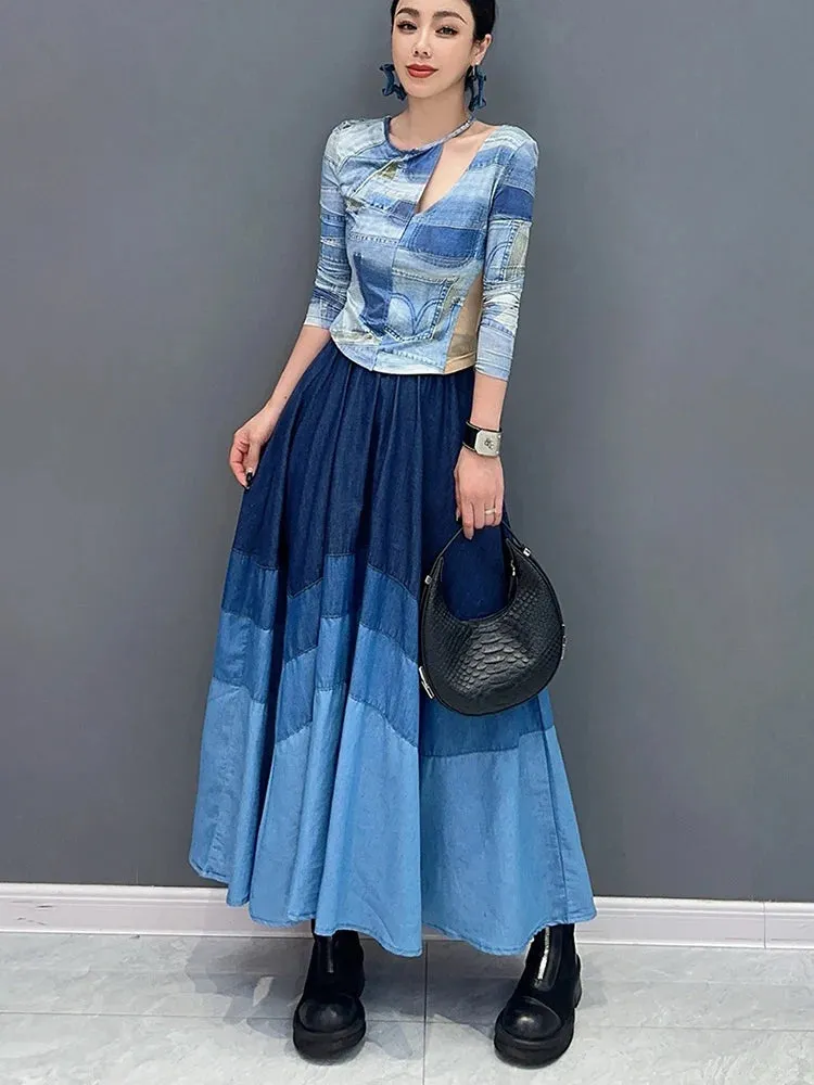 Women's Blue Gradient Dreamy Oversized Skirt