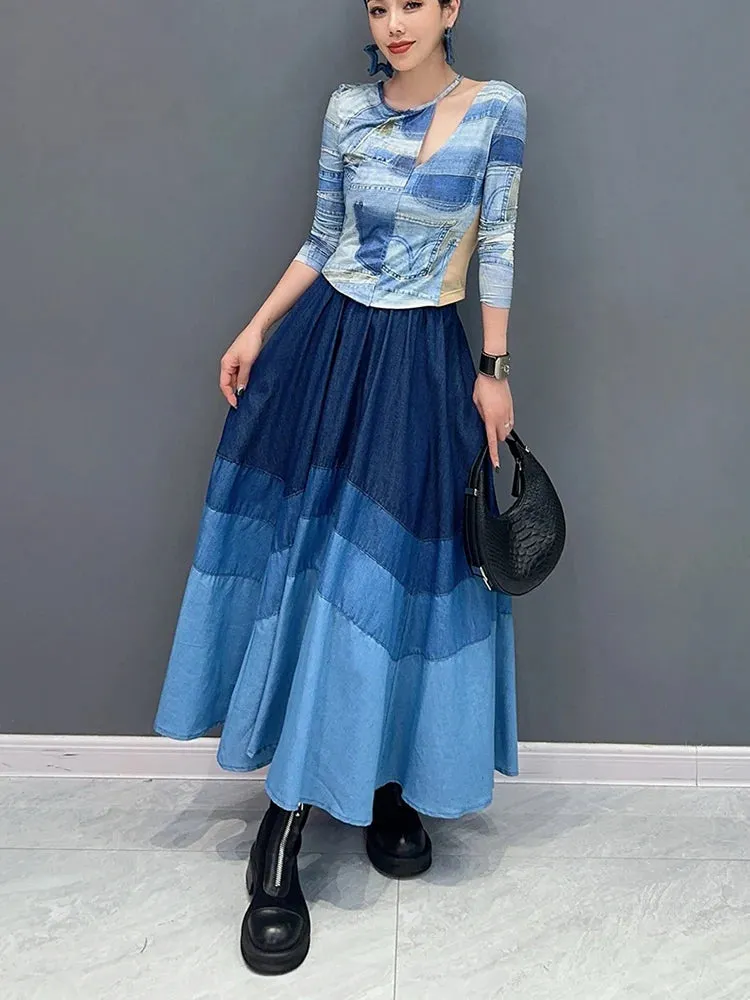 Women's Blue Gradient Dreamy Oversized Skirt