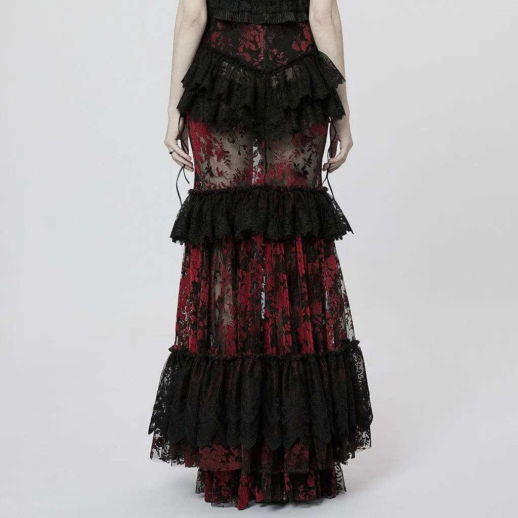 Women's Gothic Ruffles Layered Lace Skirt