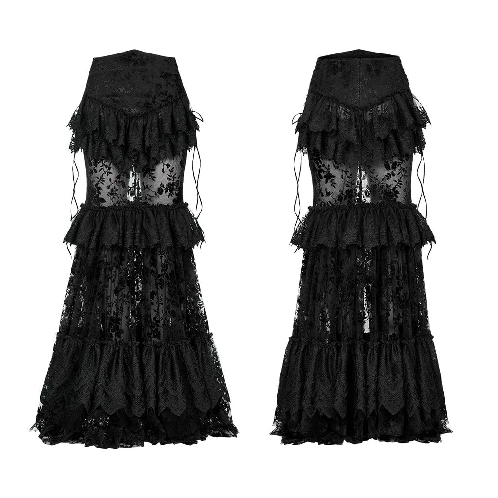 Women's Gothic Ruffles Layered Lace Skirt