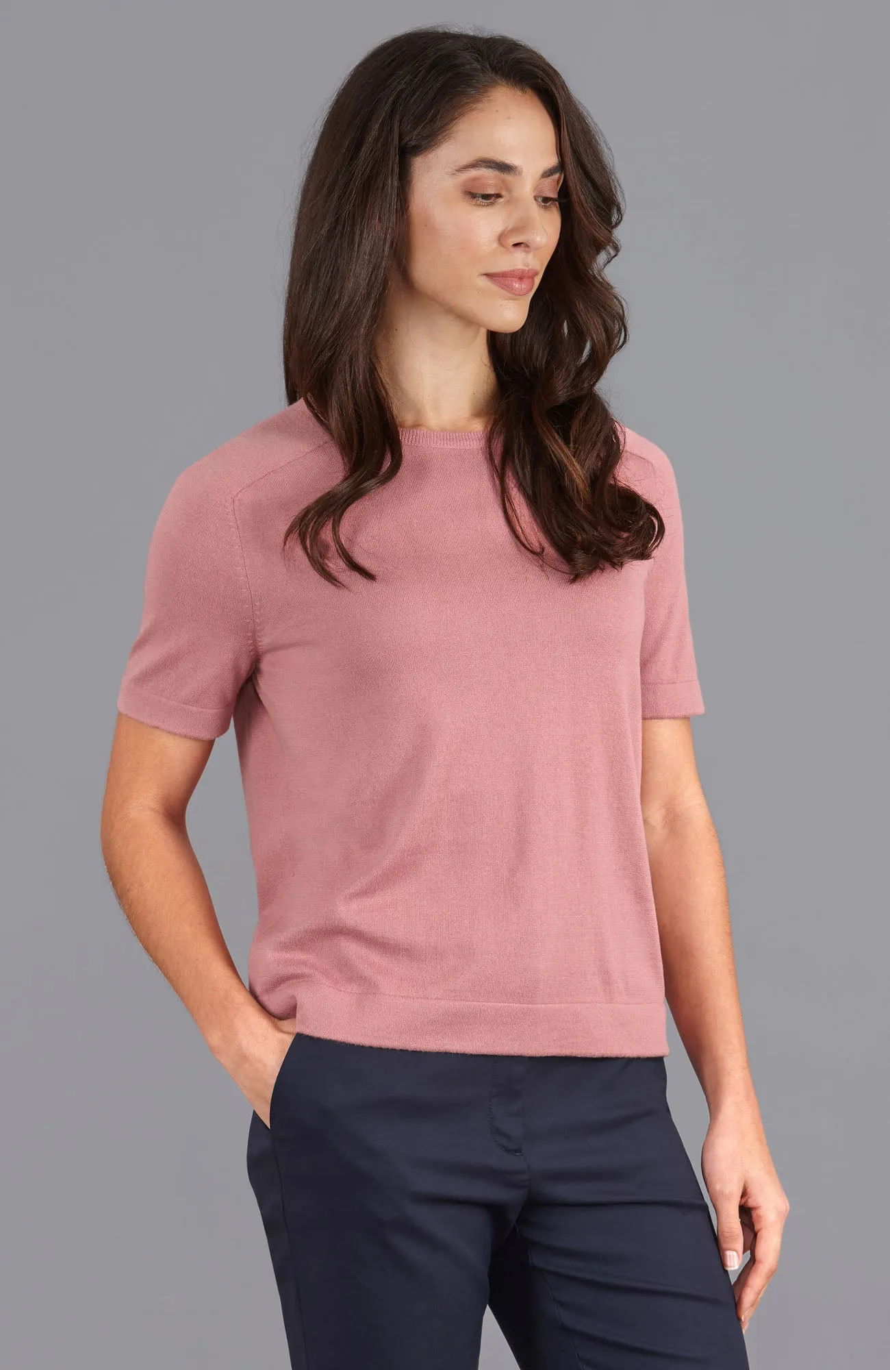 Womens Ultra Fine Cotton Saddle Shoulder Knitted T-Shirt