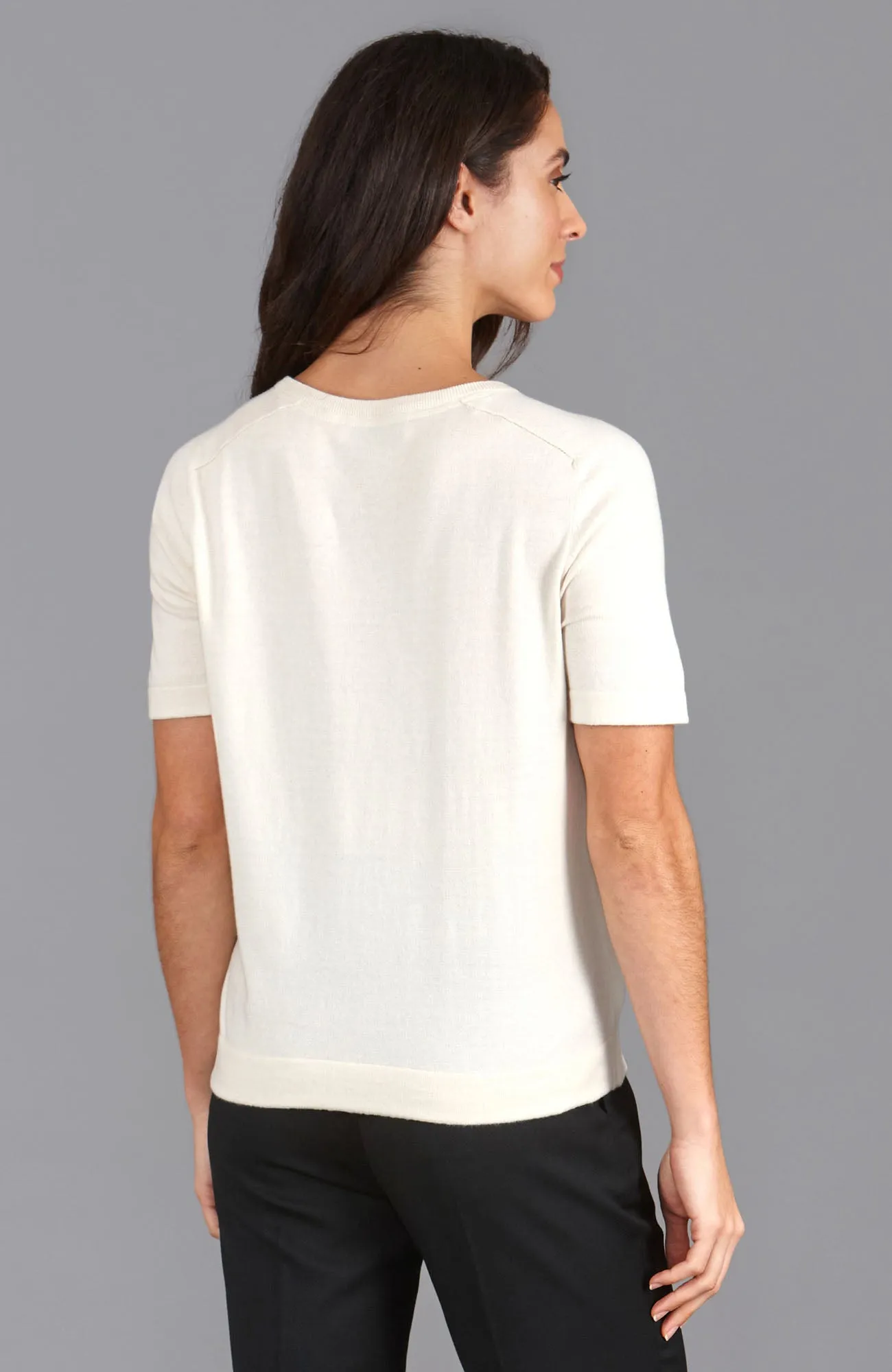 Womens Ultra Fine Cotton Saddle Shoulder Knitted T-Shirt