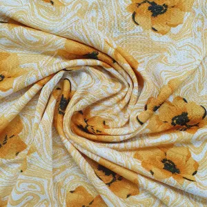 Yellow Floral Print Knitted Lycra Fabric