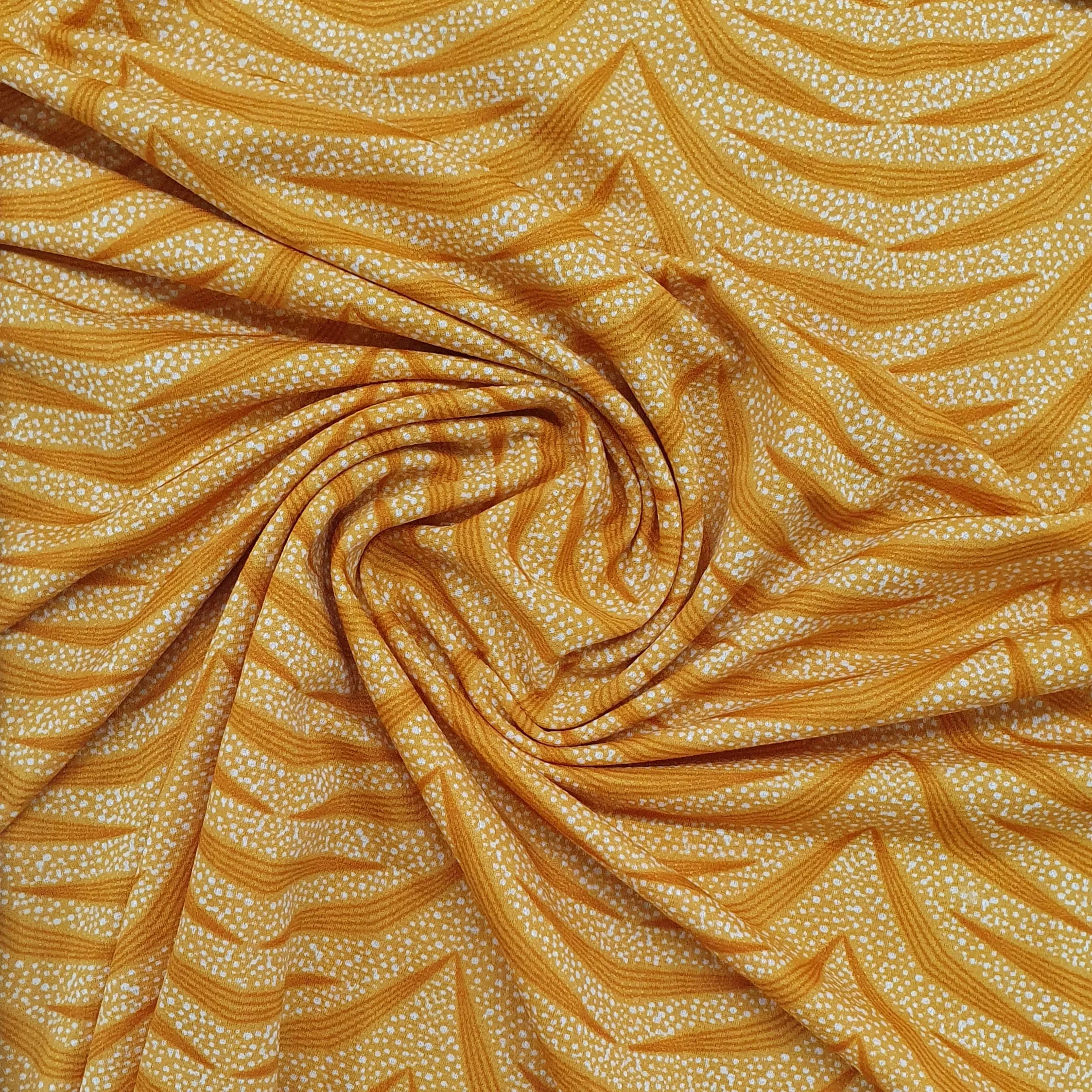 Yellow Leaf Print Knitted Lycra Fabric